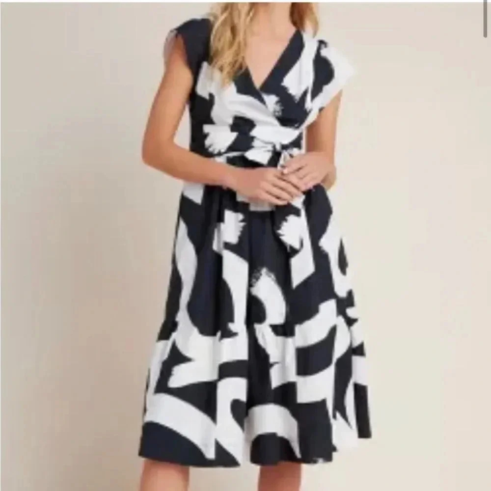 NWOT Anthropologie Black and White Dress Maeve Mairead Midi Dress Size 0